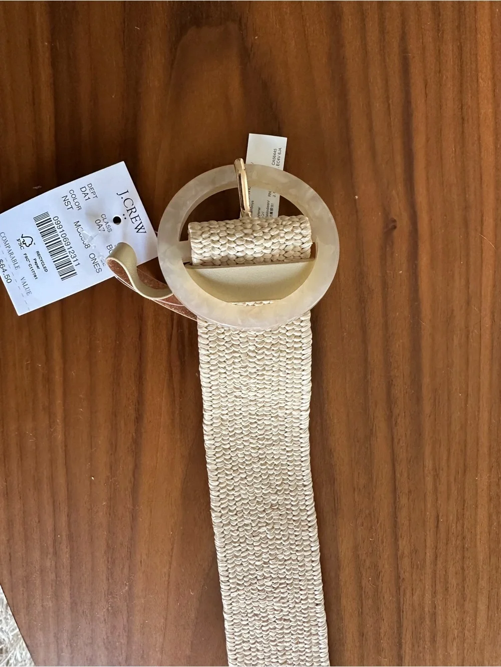 J Crew Neutral Woven Rope Belt with Round Buckle - Cream